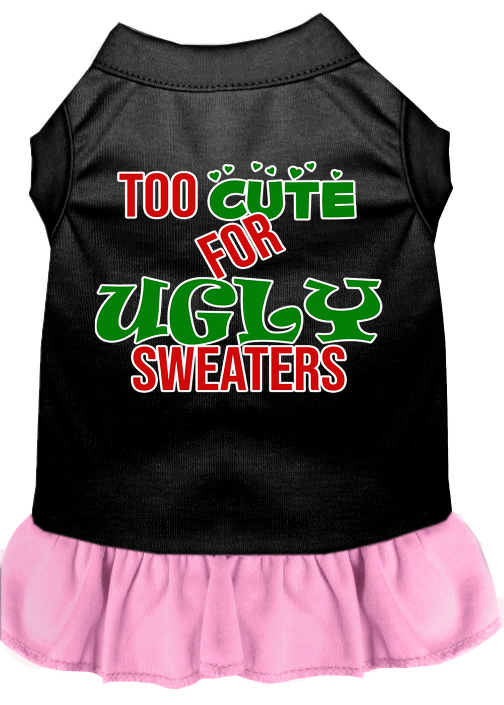 Too Cute for Ugly Sweaters Screen Print Dog Dress Black with Light Pink XS